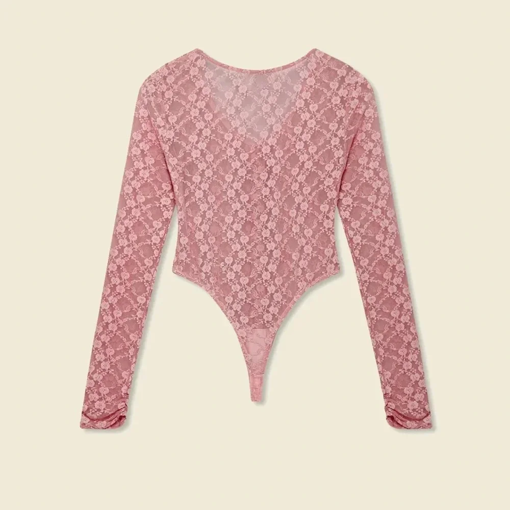 House Of Sunny Love Lace Bodysuit in Blush Pink